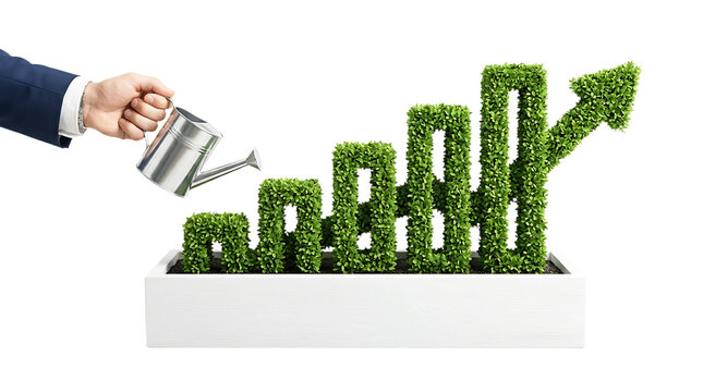 Growing business graph, eco friendly finance, green statistics, sustainable growth chart