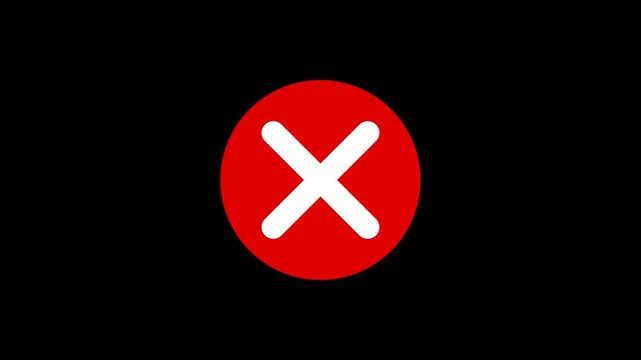 Red Cross Mark Icon Animation on Transparent Background with Alpha Channel