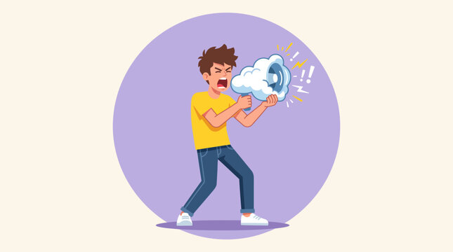Man shouting through megaphone illustration.