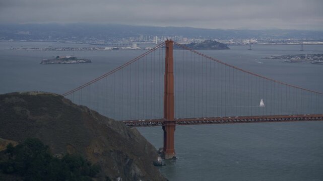 Overcast Sky OverSan Francisco Golden Gate Bridge Near Marin Headlands, High Shot