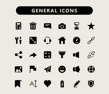 Interface solid icon set. UI filled icons. 