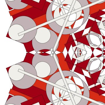Red and grey geometric abstract vector mandala with sharp interlocking shapes