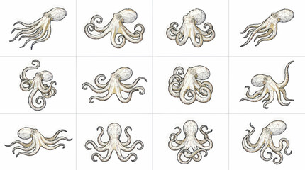 Collection of stylized octopus line art illustrations. © Untung