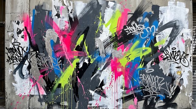 Abstract Urban Street Art Splatter with Vibrant Paint Strokes and Dynamic Brushwork