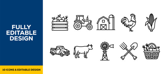 Black ink scribble hand drawn agriculture and farm icons vector set featuring tractor barn and animals for livestock ranching rural village and organic food market branding. © Nihal