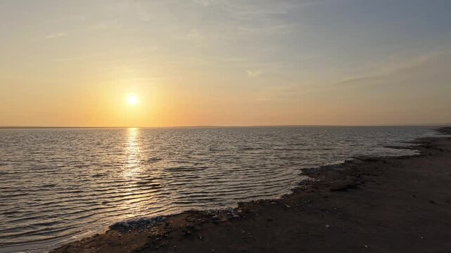 Kalmykia. Lake Manych-Gudilo. Sunset on the shore.