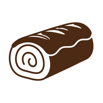 Elegant monocolor vector &eacute;clair topped with icing, simple bold silhouette, clean line art, isolated on white background, bakery icon style