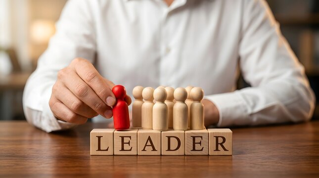 Businessman appointing red figure to leadership position