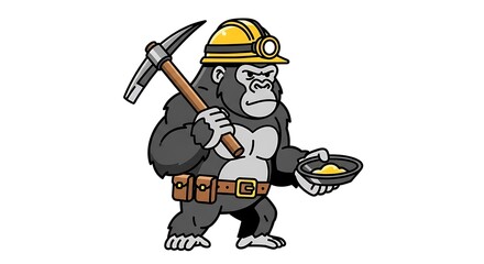 Obraz premium Cartoon miner with pickaxe and helmet.