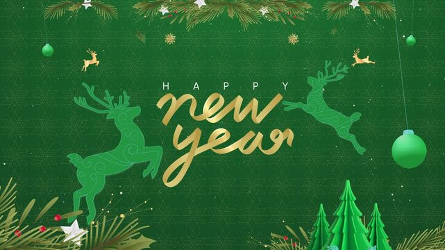 Happy New Year Typography, Christmas Concept Green Background