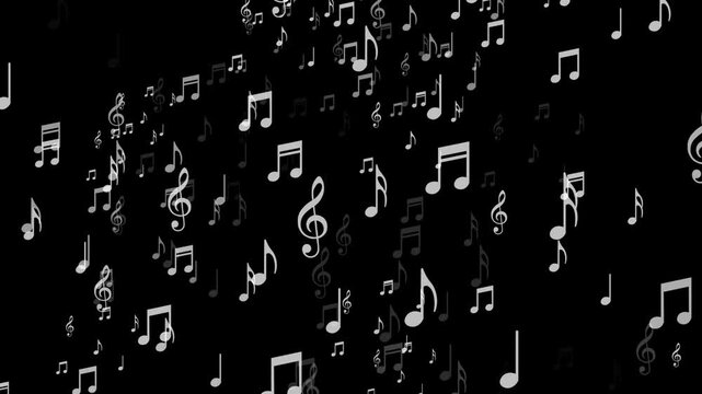 do re mi fa sol la si do animated musical note symbol icon, collection of musical notes coming out, 4K looping black screen