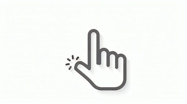 Minimalist Outline Hand Cursor Click Icon With Motion Lines And Soft Shadow