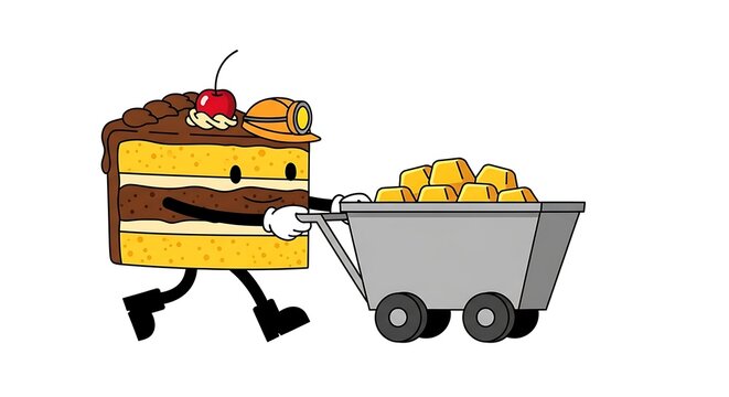 Yellow dump truck with red dumbbell load illustration.