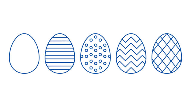 Blue Easter eggs with various patterns isolated on white background