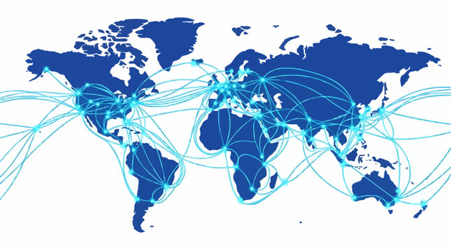 Global fiber optic telecommunication network map connection nodes