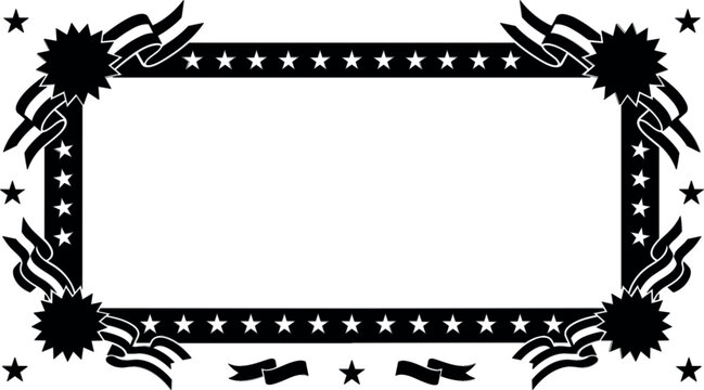 Patriotic star border vector frame with Americana style starburst seals and wavy ribbon banner corner decorations template
