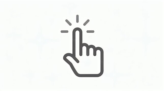 Simple Line Art Hand Cursor Clicking Animation Icon On Clean Background