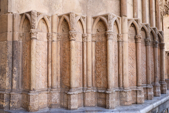 Architectural details of the Central portico of The Cathedral of Leon (Saint Mary of Regla) in Leon city, Spain