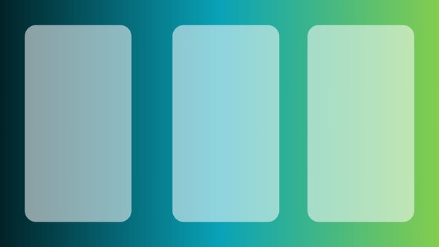 Modern glassmorphism infographic presentation slide template with three vertical frosted glass columns over a teal and green gradient background