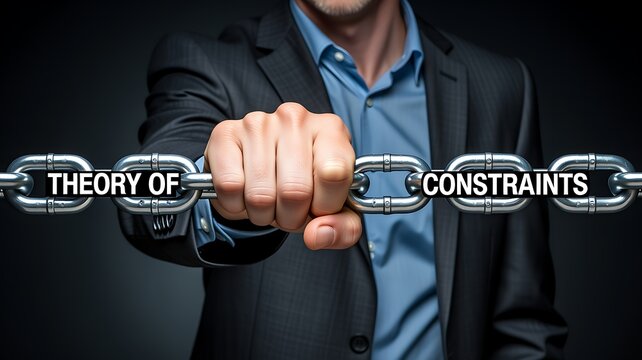 Business professional connecting broken chain representing theory of constraints and process improvement