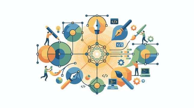 Creative design process with tools and coding elements