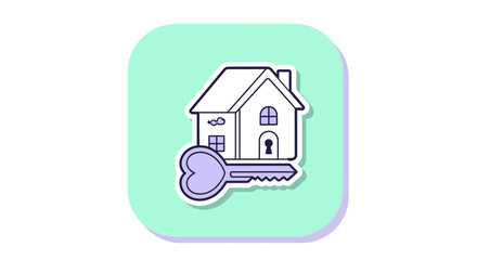 Fototapeta premium House icon with key symbol on green background illustrating property ownership