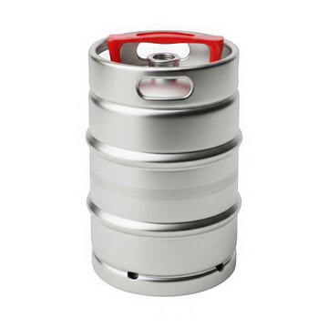Shiny silver beer keg with red tap