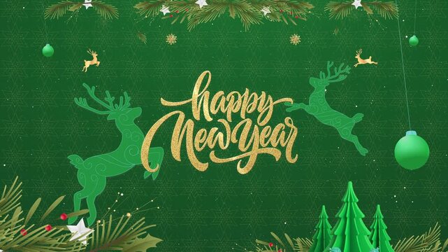 Happy New Year Typography, Christmas Concept Green Background