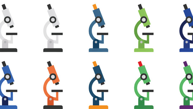 colorful microscope icons in various colors on white background