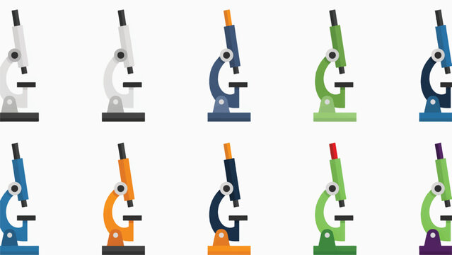 Colorful microscopes in various colors on white background