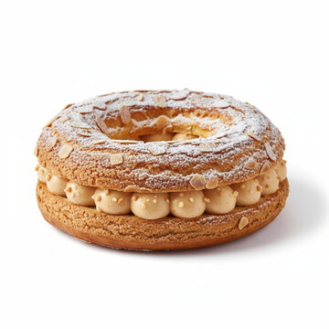 Paris-Brest French Choux Pastry Ring on White Background