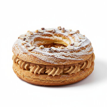 Paris-Brest French Choux Pastry Ring on White Background