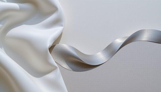 Aerial view of luxurious fabric, textured paper, matte plastic, and metallic wave pattern in a captivating scene
