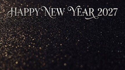 Fototapeta premium Happy New Year 2027 greeting card. Elegant black glitter background with festive typography.