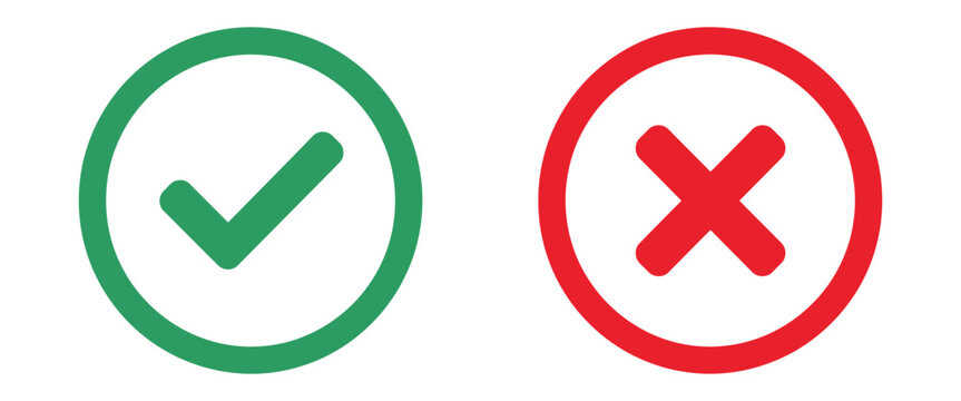 checkmark and cross icons featuring green check mark and red x symbols for correct and incorrect validation feedback.