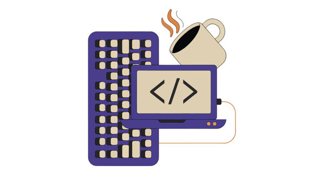 Software development coding concept with laptop and coffee, development