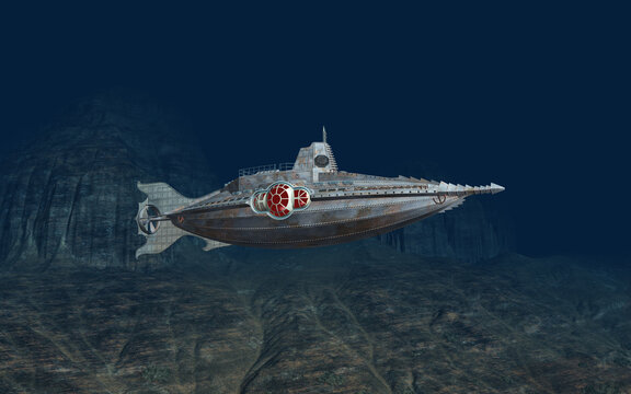 Fantasie Unterseeboot in einer Unterwasserwelt