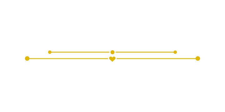 Golden decorative divider line with heart and dots isolated on transparent background