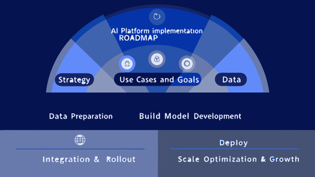 Circular diagram illustrating an ai platform implementation roadmap with labeled segments artificial intelligence