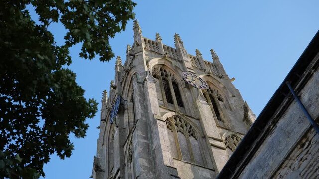 UK village church, low angle, cutaway, parish church. 