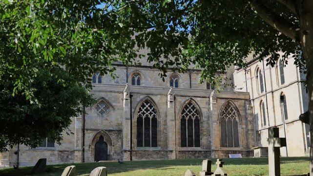 UK village church, low angle, cutaway, parish church. 