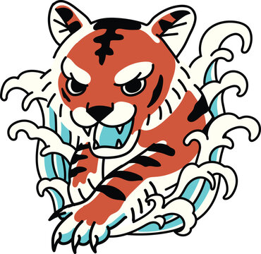 cute japanese white tiger split wave