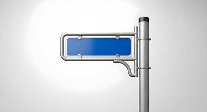 A modern blue directional street sign mounted on a metal pole with empty panels, perfect for navigation, transportation, urban planning, tourism, and wayfinding designs.