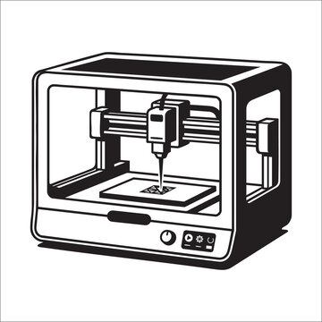 3D printer creating component with precision in studio lighting and clean design for manufacturing concept