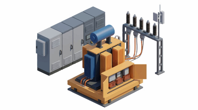 Industrial electrical transformer and switchgear setup.