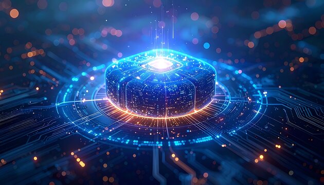 Glowing futuristic central processing unit with circuits