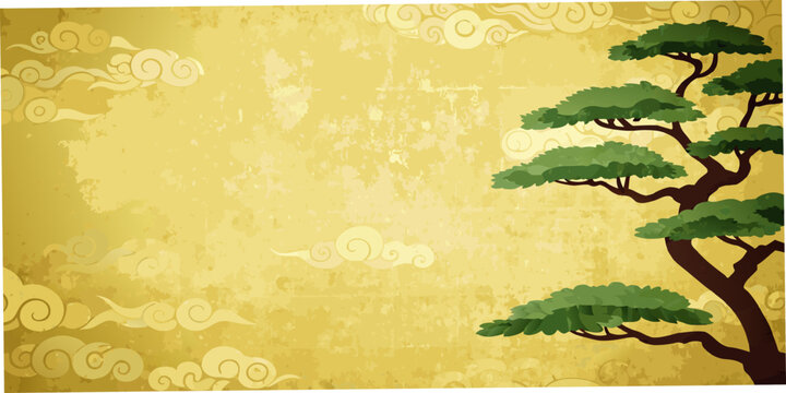 Japanese Pine Tree And Cloud Pattern Vector Illustration