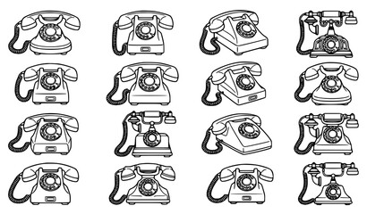 Vintage Rotary Telephone Vector Set Black and White Retro Phone Collection © Jahangir
