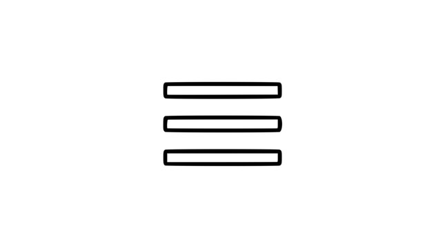Three stacked menu lines vector icon, minimalist black outline interface illustration for navigation, mobile apps, web design, hamburger button, toolbar controls, and responsive layouts