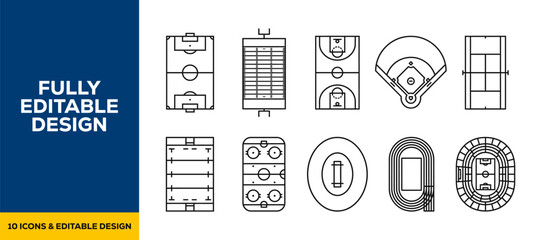 Black ink scribble stadium field and sports arena icon set bundle featuring hand drawn doodle sketch vector illustrations for competition game and city branding design art res. © Moni